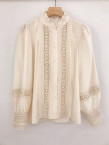 Lila Lace Insert Blouse Ivory