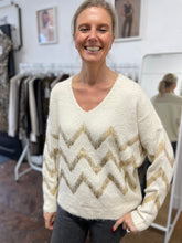 Load image into Gallery viewer, Metallic Zig Zag Jumper Cream/Gold
