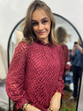 Load image into Gallery viewer, Flower Lace High Neck Blouse Wine

