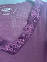 Load image into Gallery viewer, Lace Trim V Neck Modal/Cashmere Base Layer Plum
