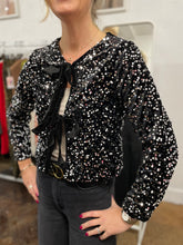 Load image into Gallery viewer, Vivienne Bow Front Sequin Jacket Silver/Black
