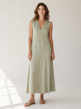 Load image into Gallery viewer, Nola Bias Cut Pure Linen V Dress Khaki
