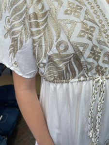 Heather Feather Embroidered Dress White