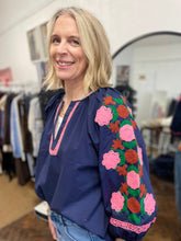 Load image into Gallery viewer, Camelia Cotton Embroidered Sleeve Smock Navy
