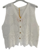 Load image into Gallery viewer, Cove Crochet Trim Waistcoat White

