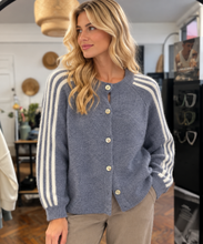 Load image into Gallery viewer, Shima Stripe Cardigan Denim/Off White
