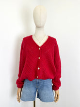 Load image into Gallery viewer, Claudia Open Knit Button Mohair Cardigan Red
