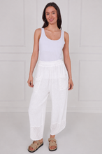 Load image into Gallery viewer, Washed Linen Tapered Mesh Trim Trouser White
