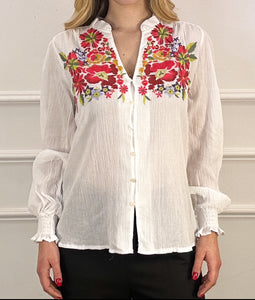 Petal Embroidered Floral Cheesecloth Blouse