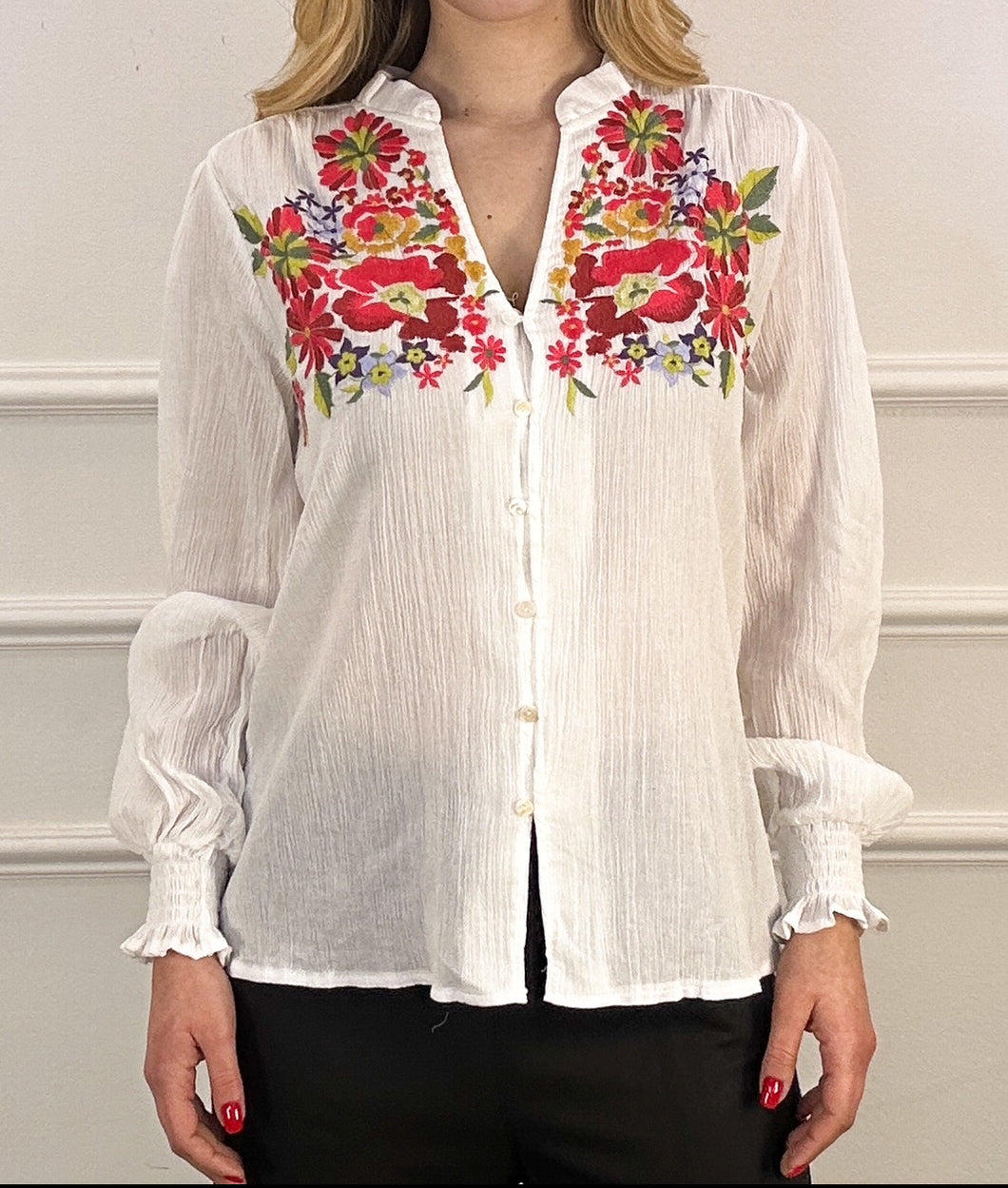 Petal Embroidered Floral Cheesecloth Blouse