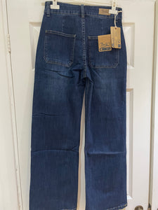 Gloria Patch Pocket Stretch Wide Leg Indigo Denim