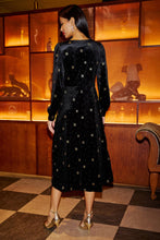 Load image into Gallery viewer, Velvet Midi Dress With Starburst Foil Print - Black
