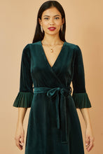 Load image into Gallery viewer, Velvet Wrap Midi Dress With Contrast Hemline Green
