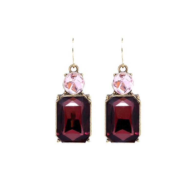 Twin Gem Earring in Burgundy & Pink