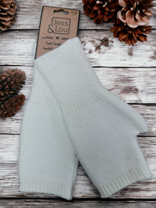 Cream Cosy Plain Knit Fingerless Gloves