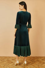Load image into Gallery viewer, Velvet Wrap Midi Dress With Contrast Hemline Green
