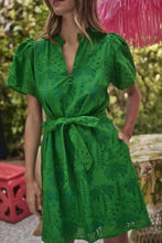 Load image into Gallery viewer, Ema Shift Mini Dress Palms Eyelet: Green
