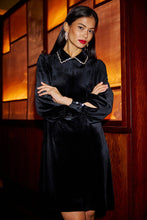 Load image into Gallery viewer, Black Long Sleeve Velvet Tunic With Diamante Collar - Black
