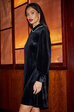 Load image into Gallery viewer, Black Long Sleeve Velvet Tunic With Diamante Collar - Black
