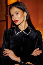 Load image into Gallery viewer, Black Long Sleeve Velvet Tunic With Diamante Collar - Black
