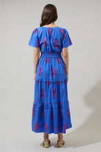 Load image into Gallery viewer, Shayna Floral Palmer Poplin Tiered Maxi Dress Blue/Pink

