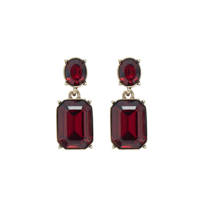 Oval Twin Gem Post Earring in Deep red