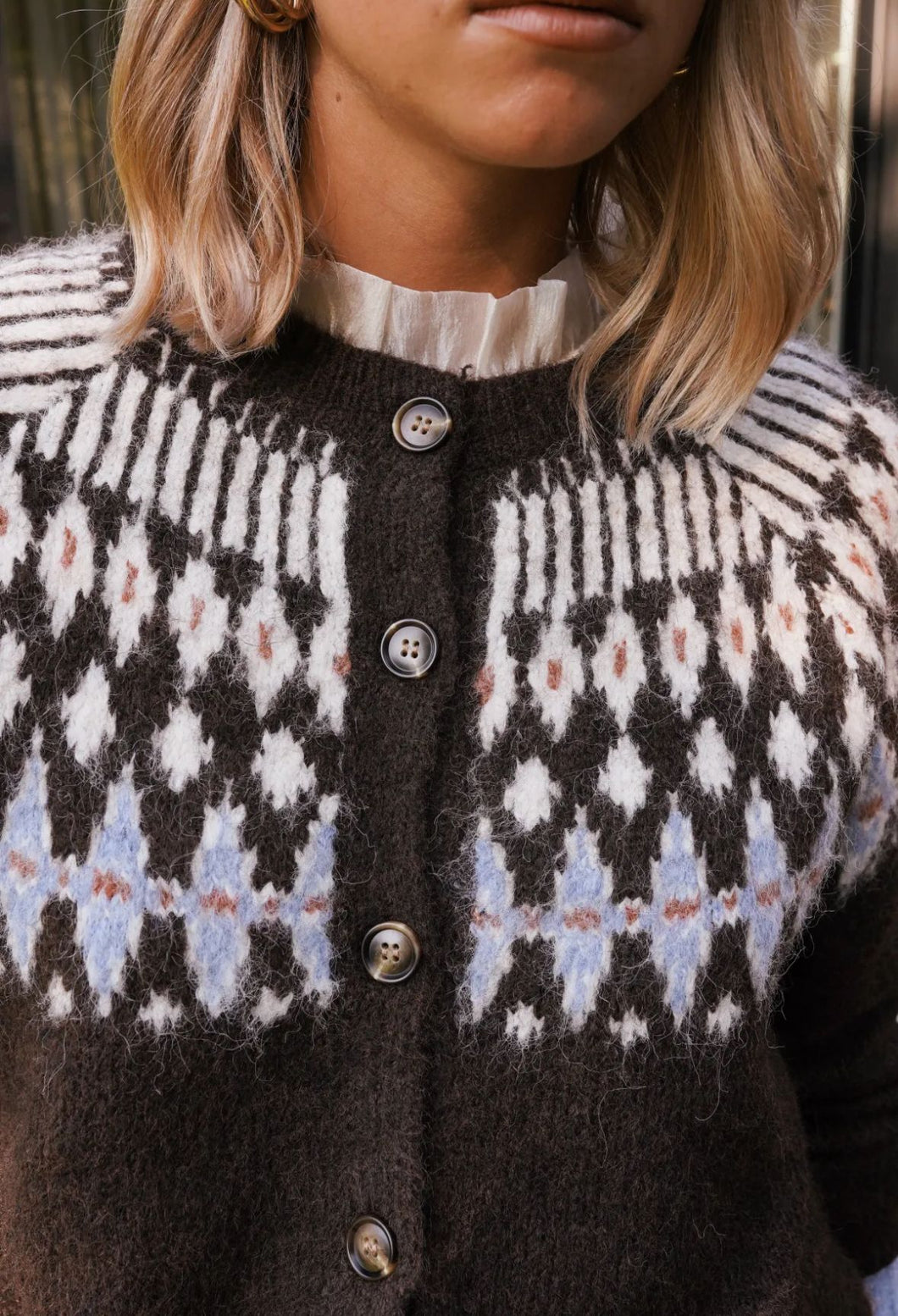 Nordic Cardigan Chocolate & Blue