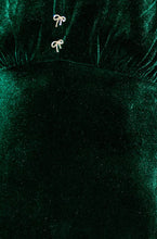 Load image into Gallery viewer, Green Velvet Skater Dress With Diamante Bow Detail - Green
