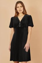 Load image into Gallery viewer, Velvet Skater Dress With Diamante Bow Detail -Black
