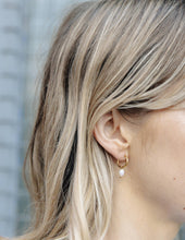 Load image into Gallery viewer, Gold Pearl Drop Hoop Earrings, Waterproof
