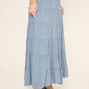 Carly Cotton Tiered Maxi Skirt Dusty Blue