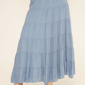 Carly Cotton Tiered Maxi Skirt Dusty Blue