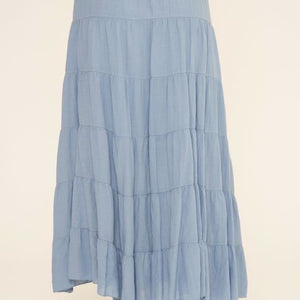 Carly Cotton Tiered Maxi Skirt Dusty Blue