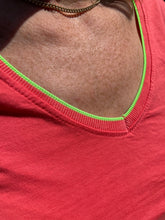 Load image into Gallery viewer, Annika Tipping V Neck T-Shirt - Coral
