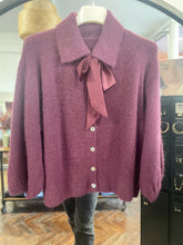 Load image into Gallery viewer, Colette Bow Neck Fluffy Cardigan Plum
