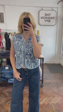 Load and play video in Gallery viewer, Chloe Bow Tie Front Block Print Gilet - Blue Floral
