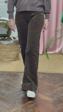 Load and play video in Gallery viewer, Marsha Patch Pocket Stretch Wide Leg Cord Trousers Chocolate
