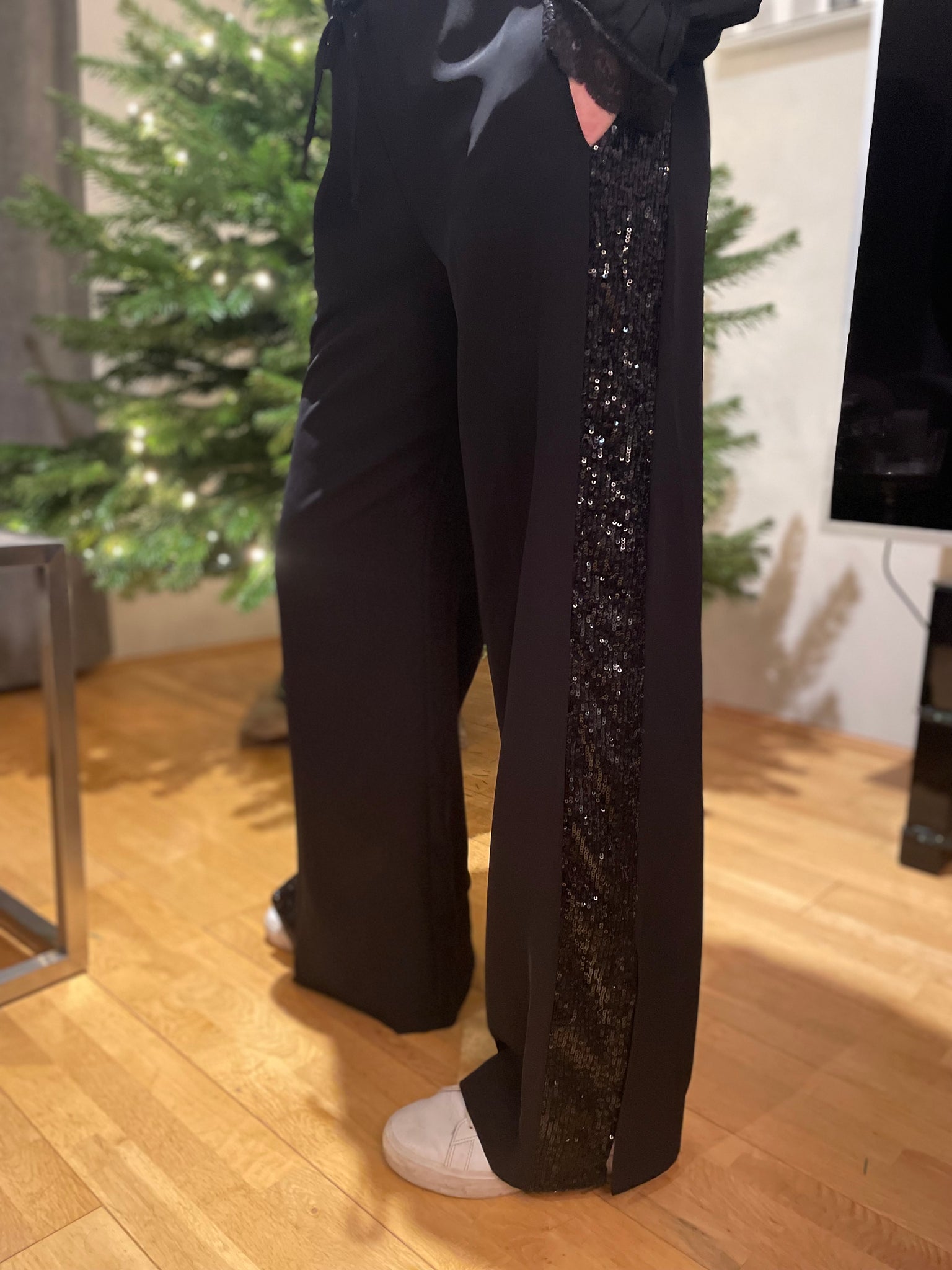 Sparkly side sales stripe trousers